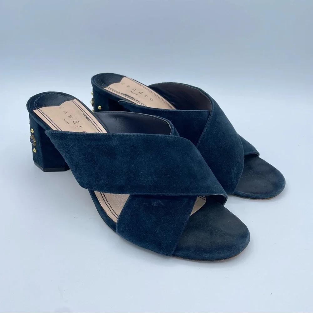Sandro Star Studded Suede Sandals Shoes 40 Blue
